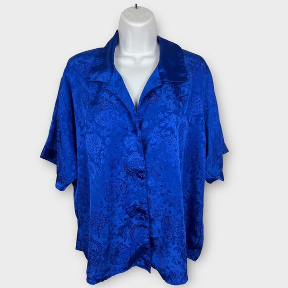 Vintage 90s Victoria's Secret Gold Label Blue Satin Floral Sleep Shirt Medium - Picture 2 of 8